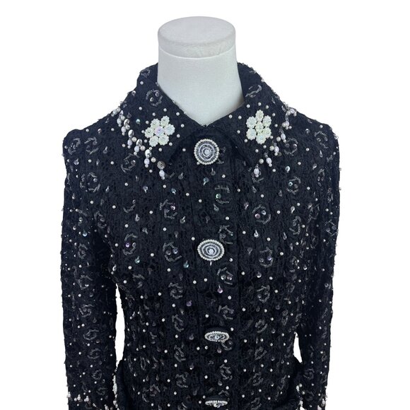 East Orient Womens Black Sequin & Pearl Embellished Jacket Size 8 Lightweight - Picture 4 of 7